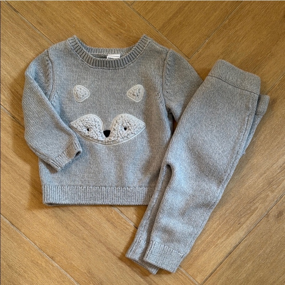 Gray Knit Fox Sweater and Pants Set never worn but washed